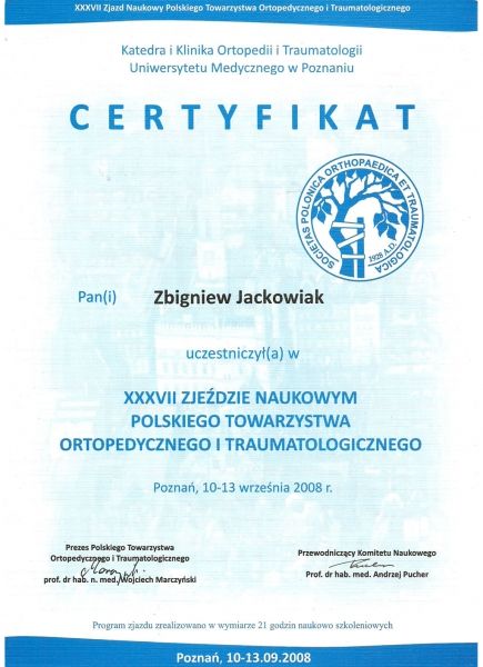 Certyfikat Zbigniew Jackowiak