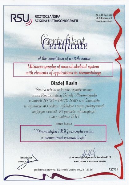 Haluksy: Certyfikat dr Błażej Rusin