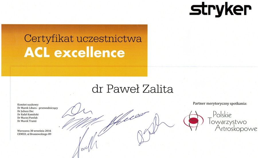 Haluksy: Certyfikat Dr n. med. Paweł Zalita